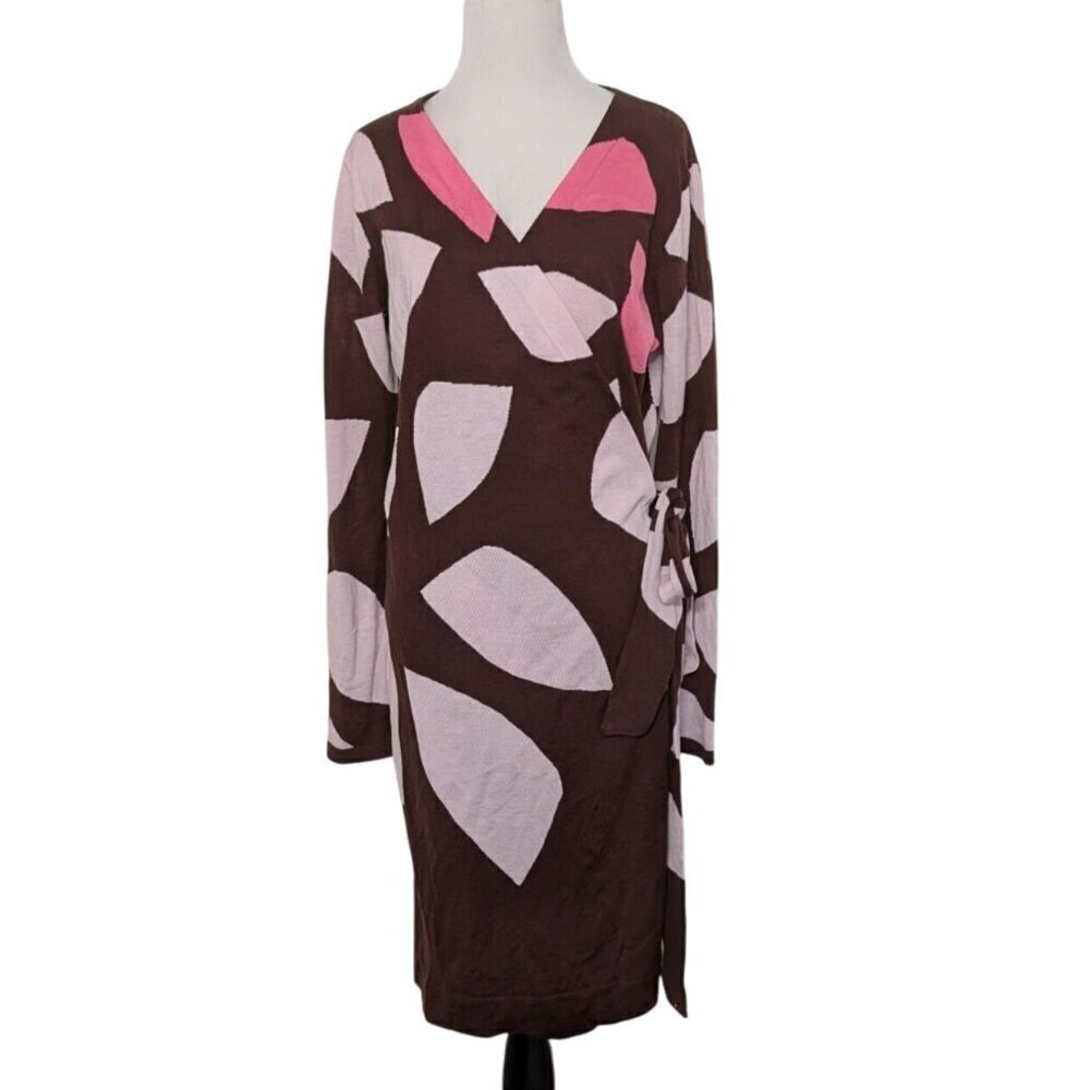 DvF Richley Wrap Dress Womens Size Small Brown Pink Wool Blend Long Sleeve